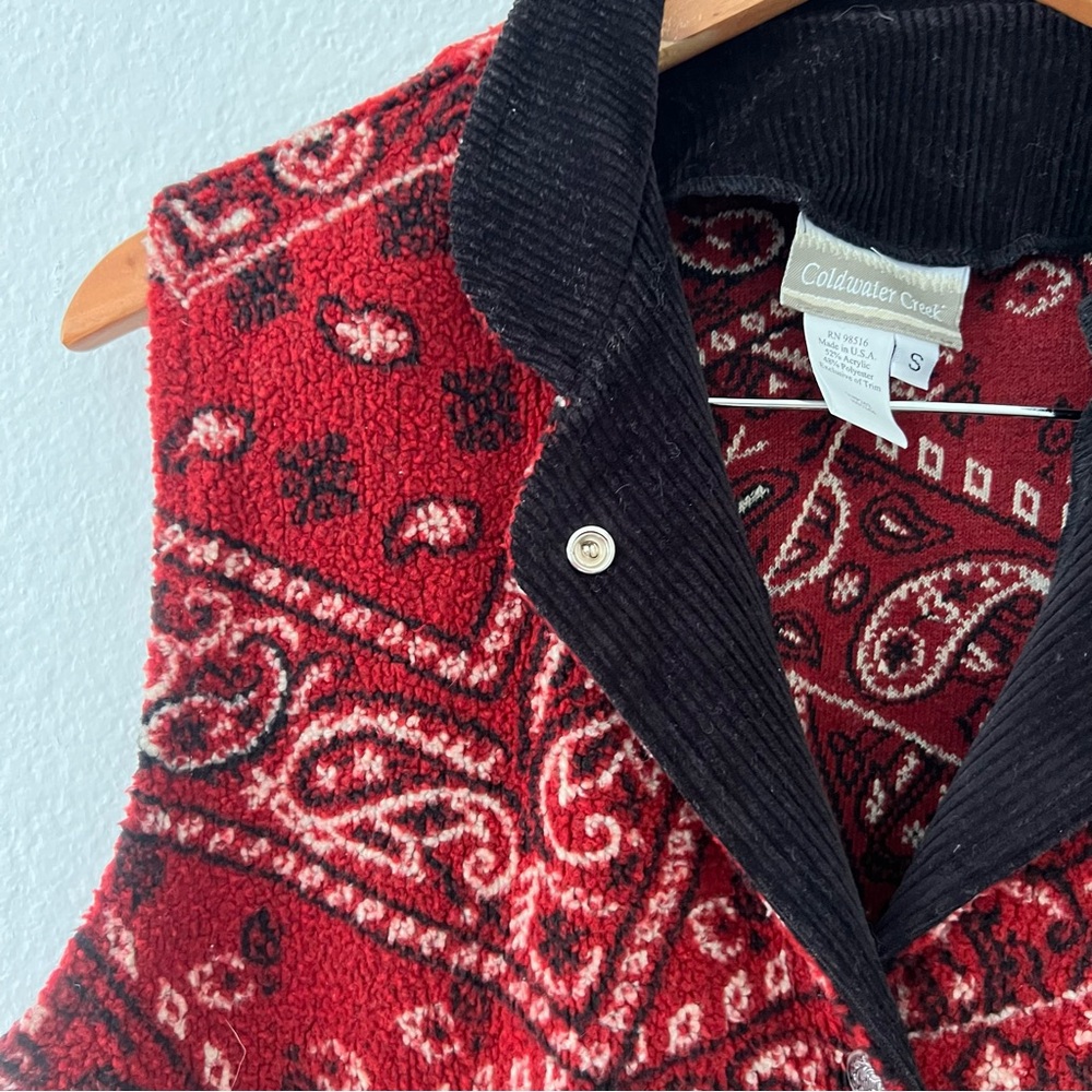 Vintage Coldwater Creek Bandana Sherpa and Corduroy Vest Sz S - Picture 2 of 5